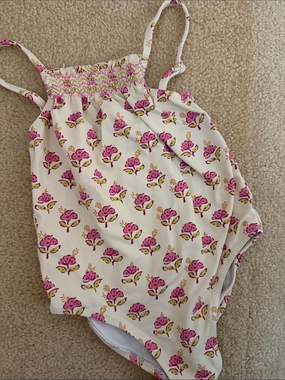 Zara Cream Kids Swim Bodysuit with Pink Floral Print